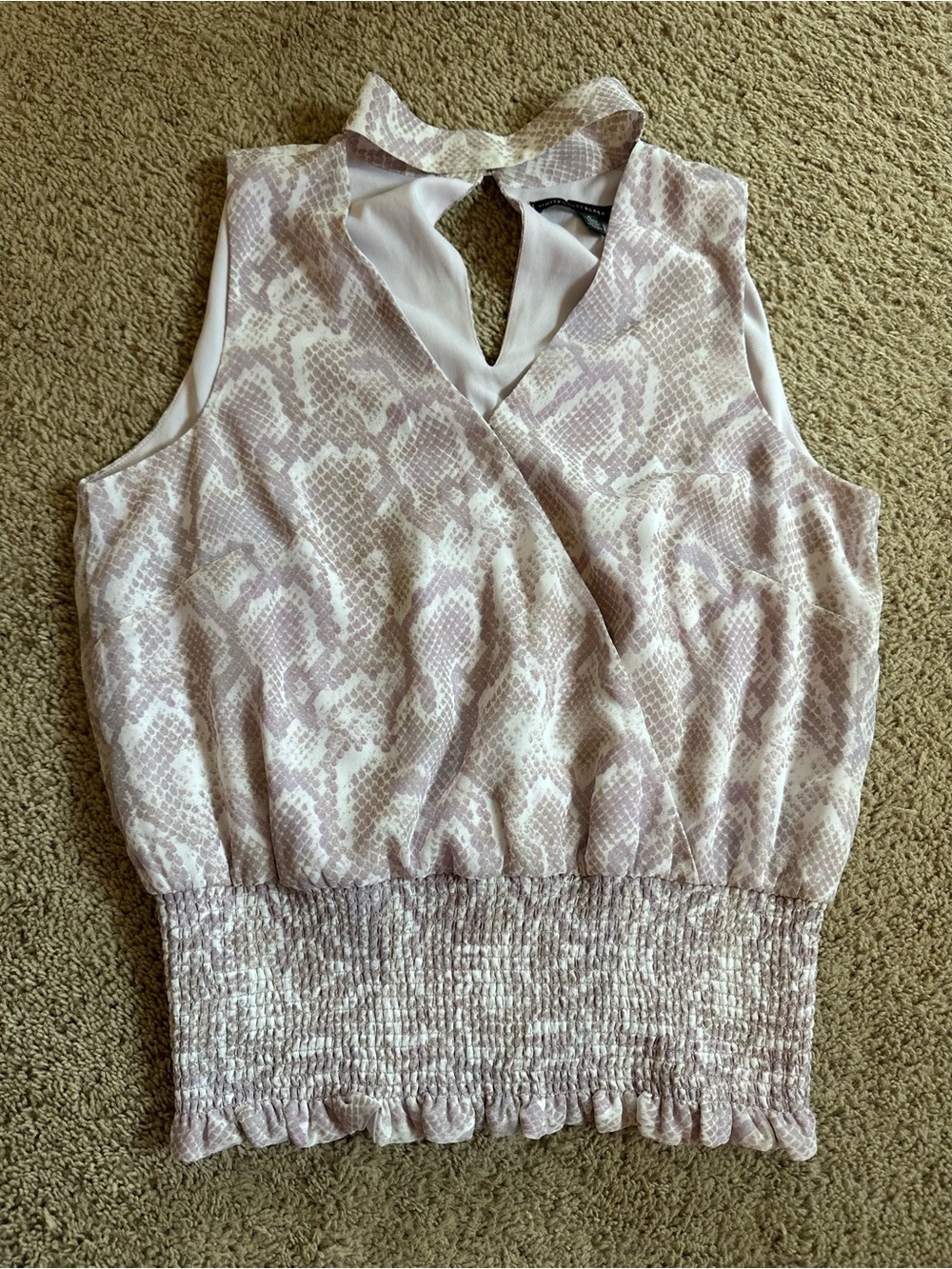 White House Black Market Lilac Snake Print Blouse.